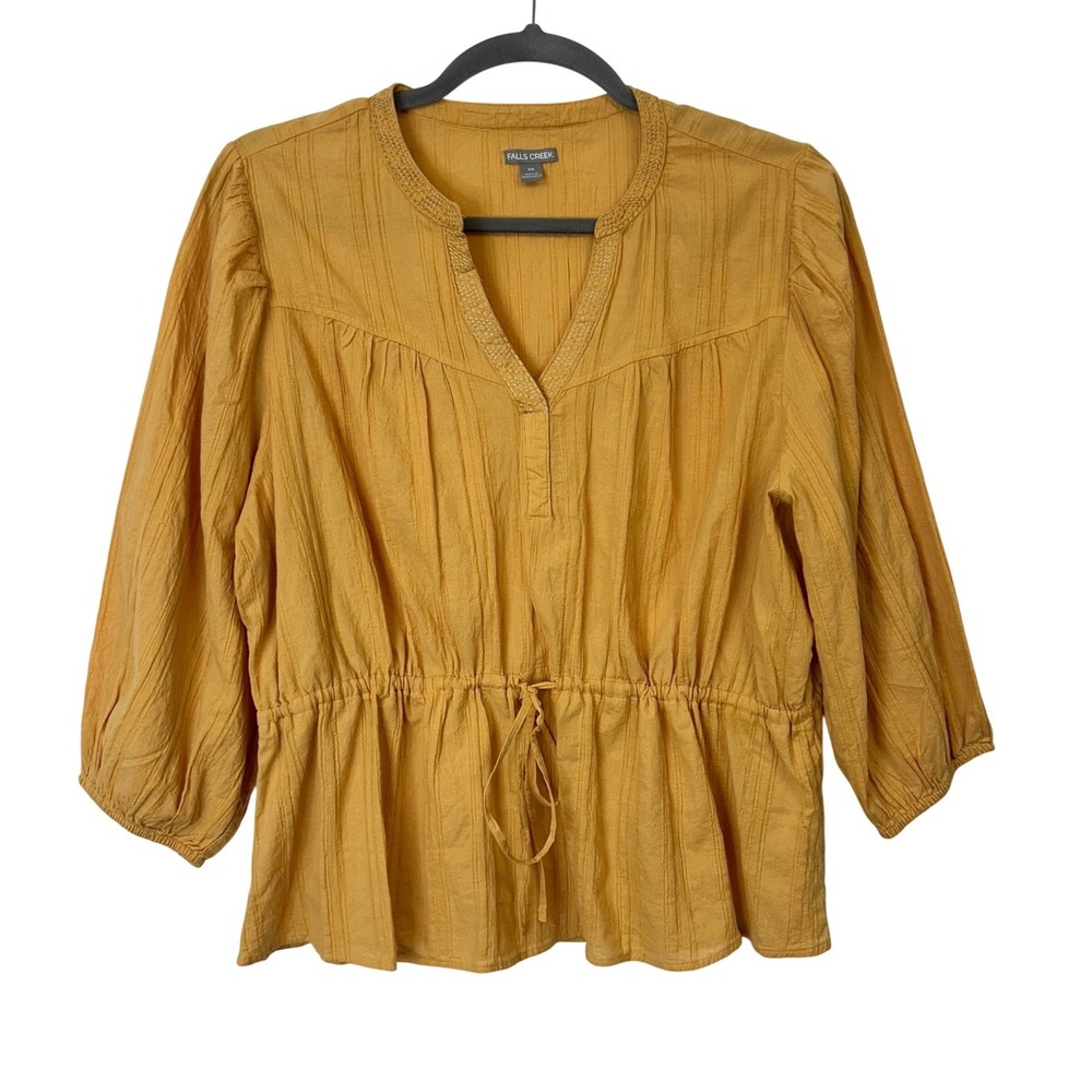 Falls Creek Peplum Peasant Blouse Top Women's Size 3X Gold Ren Faire